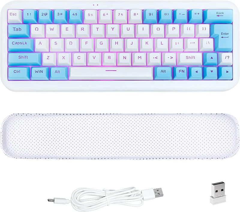 Photo 1 of Apuode 60% Wireless Gaming Keyboard, RGB Backlit Ultra-Compact Mini Keyboard with Wrist Rest, Waterproof Mini Compact 61 Keys Keyboard for PC/Mac Gamer, Easy to Carry on Business Trip(White)