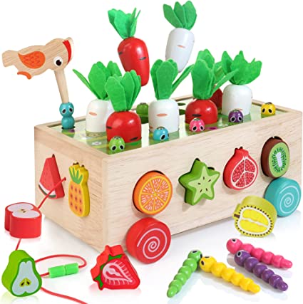 Photo 1 of Bravmate 5 in 1 Wooden Montessori Toys for 2 3 4 Year Old Carrot Harvest Game, Shape Sorter Toys Gift for 18M+ Boys Girls, 1st Birthday Gift Fine Motor Skills Game