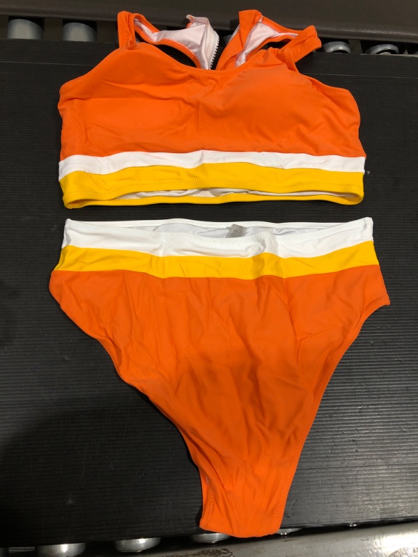 Photo 1 of 2 PIECE SWIMSUIT ORANGE/YELLOW/WHITE SIZE XL 
