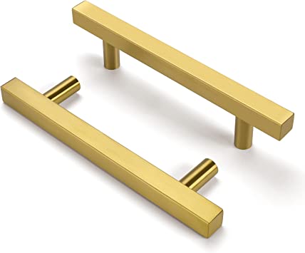 Photo 1 of 6 Pack goldenwarm Gold Cabinet Handles Brushed Brass 4 Inch Pulls for Drawers Gold Kitchen Hardware - LS1212GD102 Modern Gold Door Pulls Brushed Gold Pull Handles, 102mm(4 inch) Hole Centers 