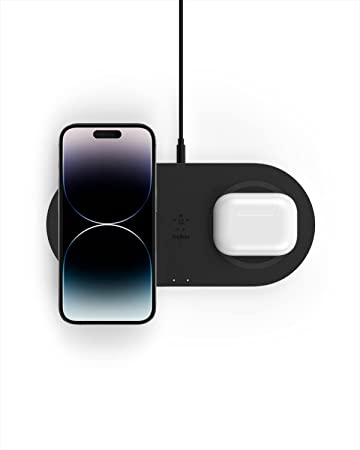 Photo 2 of Dual Wireless Charging Pad,Includes QuickCharge 3.0 Wall Charger & Cable,Case Compatible for iPhones, Airpods,Galaxy&Other Qi Enabled Devices