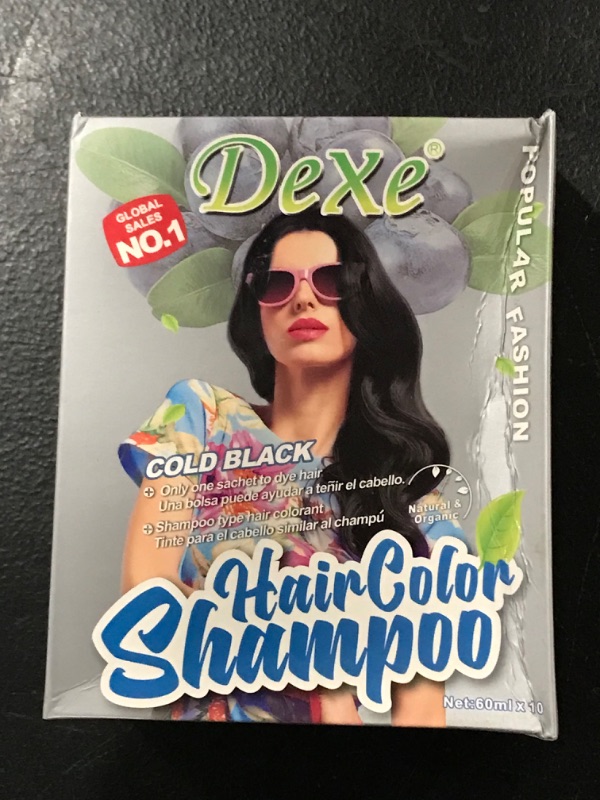 Photo 2 of 10 PCS Cold Black Hair Dye Shampoo for Gray Hair, Semi-Permanent Hair Color Shampoo for Women and Men, Herbal Ingredients and Ammonia Free, 3 in 1- 100% Grey Coverage DEXE(2 Fl oz *10) (Item Factory Sealed only open for picture) 
