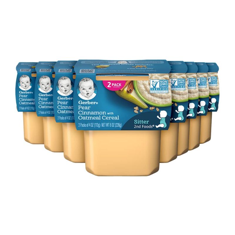 Photo 1 of Gerber 2nd Foods Pear Cinnamon with Oatmeal Baby Food 4 Oz Tubs 2 Count (Pack of 8)---EXPIRES- 30APR23
