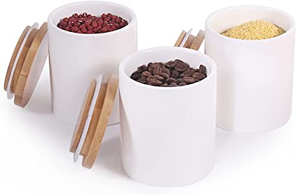 Photo 1 of 77L Food Storage Jar - (Set of 3) Ceramic Food Storage Jar with Airtight Bamboo Lid, Modern White Kitchen Food Storage Canister for Serving Coffee, Spice, Tea and More, 10.13 FL OZ (300 ML)
