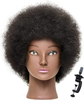 Photo 1 of Afro Mannequin Head with Human Hair Kinky Curly, African American 100% Black Human Hair Braiding Cosmetology Manican Training Manikin Doll Head for Hair Styling with Stand
