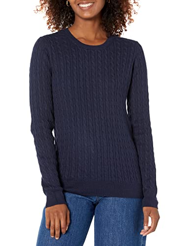Photo 1 of Amazon Essentials Women's Lightweight Long-Sleeve Cable Crewneck Sweater  Navy, Large
