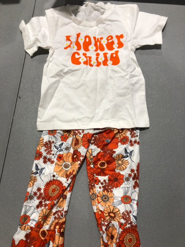 Photo 2 of  Girl Flower Child Print T-Shirt Tops Floral Flared Bell-Bottom Pants Summer 2PCS Outfits Set