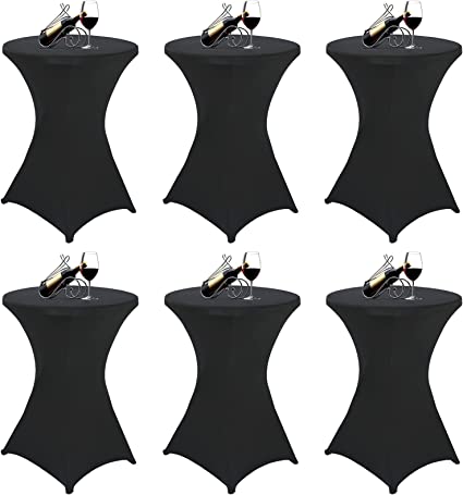 Photo 1 of 6 Pack Cocktail Spandex Stretch Square Corners Tablecloth, 32"x43" Black Spandex Cocktail Table Cover, Fitted High Top Round Table Cloth for Wedding Bar Party Birthday Banquet Table