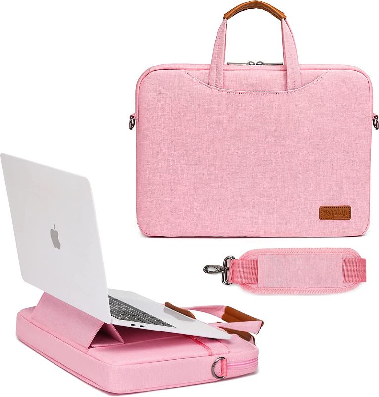 Photo 1 of 15.6 inch laptop bag laptop sleeve case with stand function, laptop shoulder bag, compatible with MacBook Air/Pro 16, Dell, HP, Samsung, Lenovo, Acer, suitable for all 15-16 inch laptops, Pink
