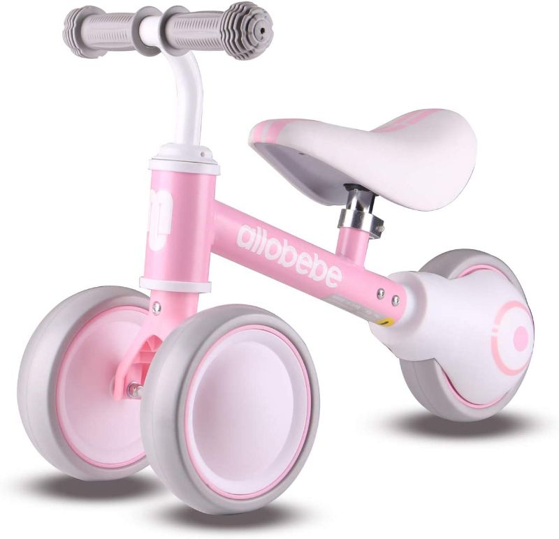 Photo 1 of allobebe Baby Balance Bike, Cute Toddler Bikes 12-36 Months Gifts for 1 Year Old Girl Bike to Train Baby from Standing to Walking with Adjustable Seat Silent & Soft 3 Wheels