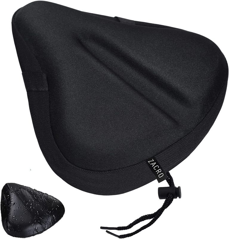 Photo 1 of Zacro Bike Seat Cushion - Gel Padded Wide Adjustable Cover for Men & Womens Comfort, Compatible with Peloton, Stationary Exercise or Cruiser Bicycle Seats, 11.4in X 10.4in, Water&Dust Resistant Cover