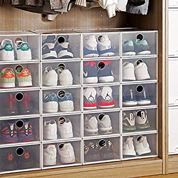 Photo 1 of 12 Pack Stackable Shoe Storage Organizer Plastic with Lid, Clear Shoe Boxes Drop Front , Shoe Containers Bins for Men’s Sneaker Women’s High Heels – Easy to Assemble 
