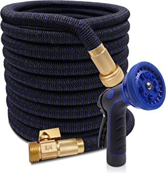 Photo 1 of 100ft Expandable Garden Hose Retractable Hoses with 10 Function Nozzle Lightweight Extra Strength Fabric and 4-Layer Latex Core, 3/4" Solid Brass Fittings, Collapsible
