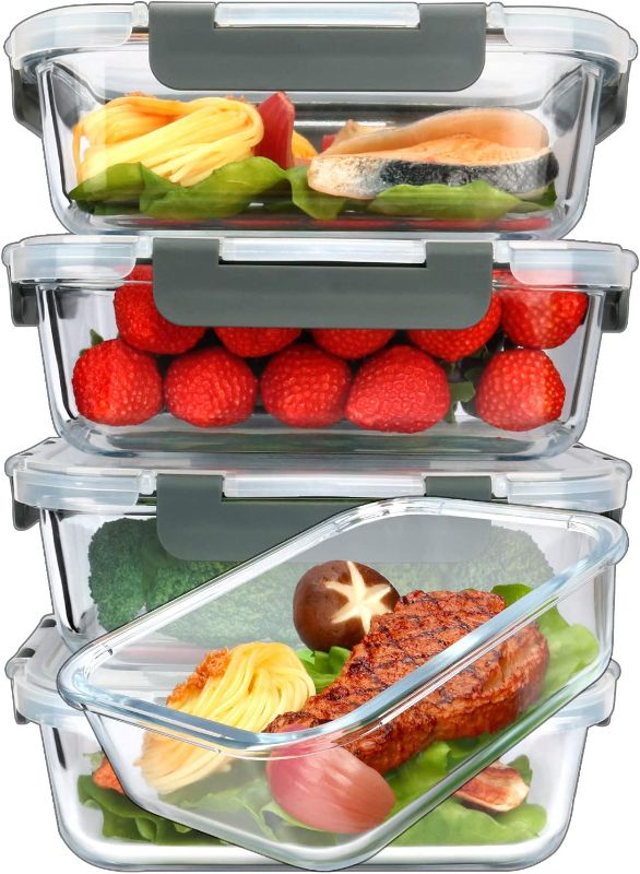 Photo 1 of [5-Packs, 36 Oz.] Glass Meal Prep Containers with Lifetime Lasting Snap Locking Lids Glass Food Containers,Airtight Lunch Container,Microwave, Oven, Freezer and Dishwasher (4.5 Cup)
