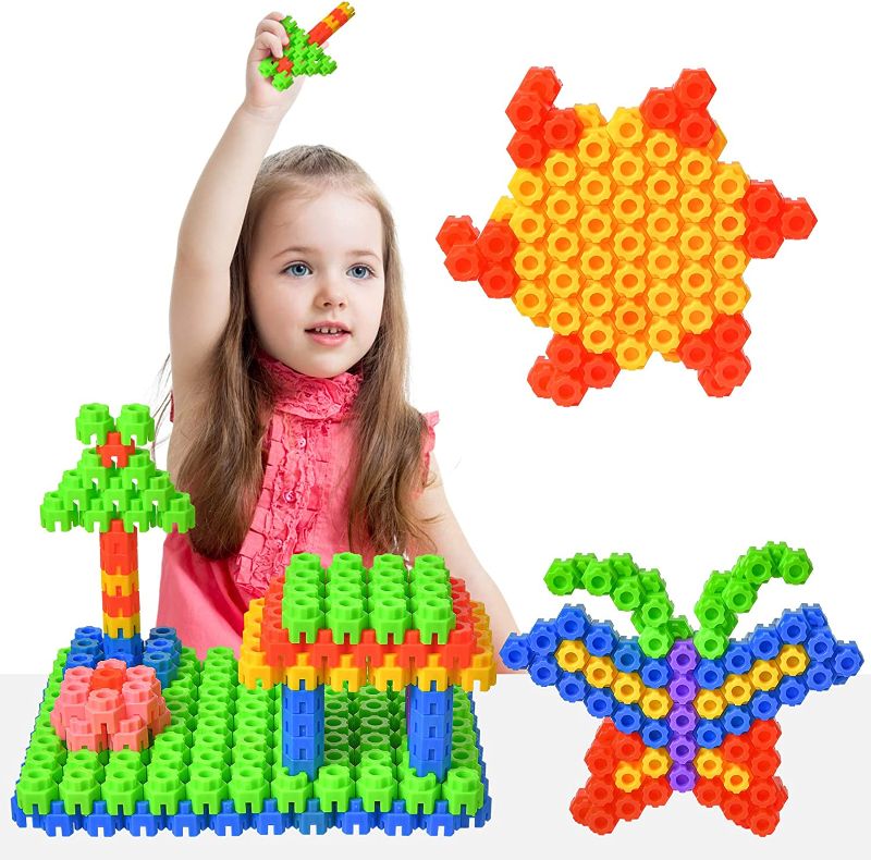 Photo 1 of 500 Piece Building Blocks Kids STEM Toys Educational Building Toys Interlocking Solid Plastic Educational Kit for Preschool Boys and Girls 3+, Creative Kids Birthday Gifts (Hexagonal Blocks)