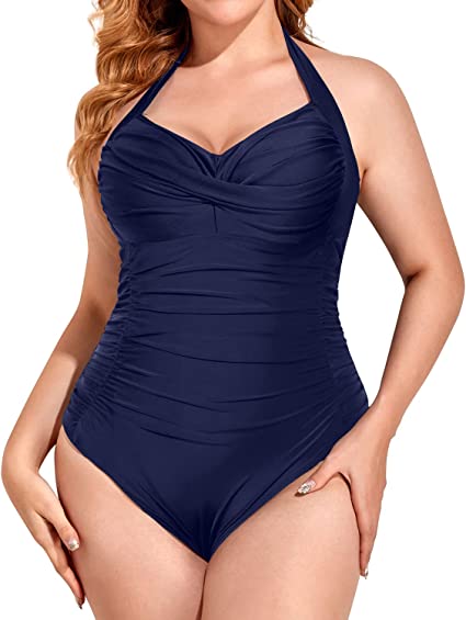 Photo 1 of Yonique Plus Size Bathing Suit for Women One Piece Swimsuit Tummy Control Halter Tops for Women Swimwear (Size: 18W)