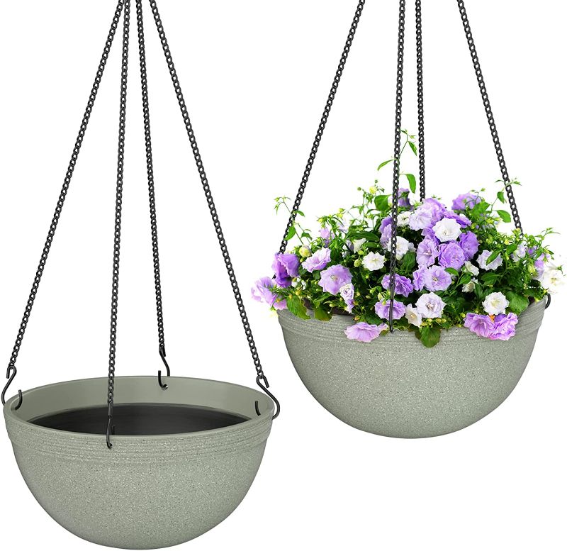 Photo 1 of 2pcs 11 Inch Hanging Planter (Gray) for Indoor and Outdoor Plants Thickened Flower Pot Plant Pot with Drainage Holes for Garden Home