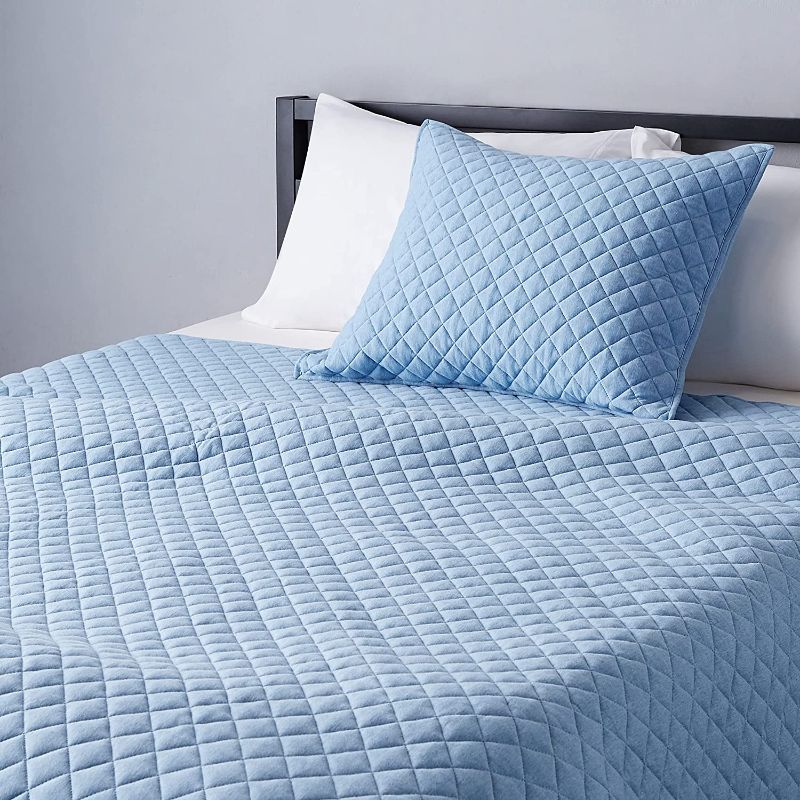 Photo 1 of Amazon Basics Cotton Jersey Quilt and Sham Bed Set, Down-Alternative Quilt - Twin/Twin XL, Sky Blue
