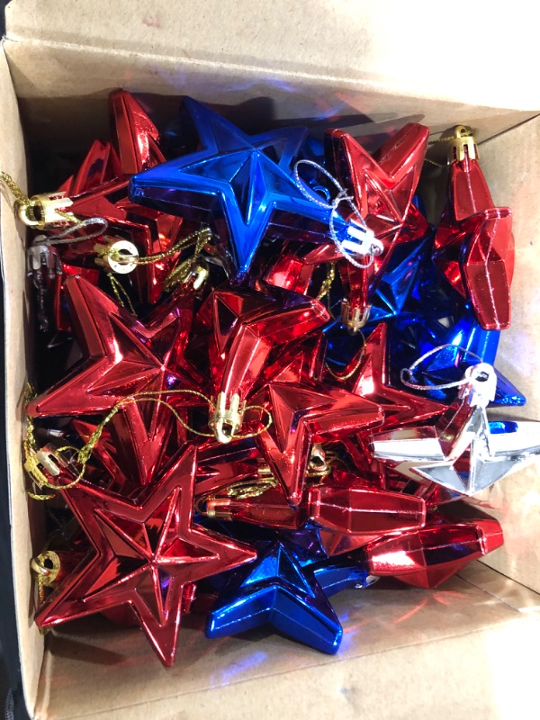 Photo 2 of 48Pcs Hanging Star Decorations, Including 18 Pcs 2.7inch Christmas Hanging Star Ornaments, 18 Pcs 2.3inch Star Shaped Rattan Balls, Independence Day Labor Day Flag Day Hanging Decorations