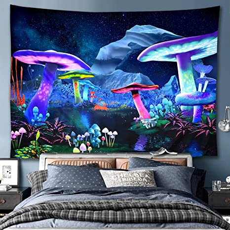 Photo 1 of 3 Mushroom Tapestry Wall Hanging for Bedroom, Large Big Huge Size Cute Fairy Tapestry, Cool Tapestry for Men,Funny King Queen Tapestries,Giant Tapestry for Room Decor