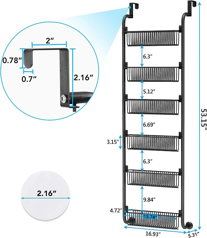 Photo 1 of 1Easylife 6-Tier Over the Door Pantry Organizer, Heavy-Duty Metal Pantry Door Organizer with 6 Baskets, Hanging Storage Door Organization Kitchen Spice Rack (6x4.72"Width Baskets, Black)
