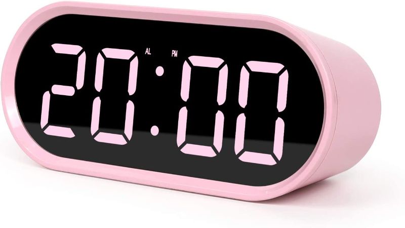 Photo 1 of mooas Pop Mirror LED Alarm Desk Clock, LED Clock, Alarm/Snooze, Temperature Clock (Pink)
