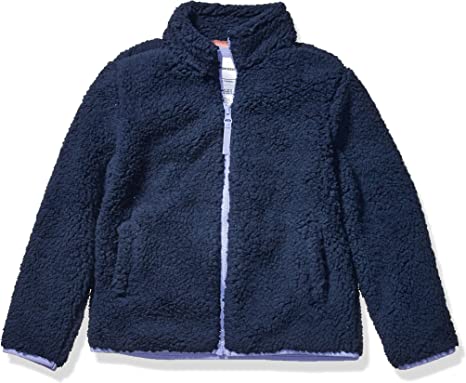 Photo 1 of Amazon Essentials Girls' Sherpa Fleece Full-Zip Jacket, Washed Navy, Large
