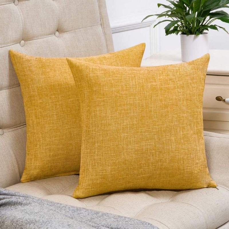 Photo 1 of Anickal Set of 2 Mustard Yellow Pillow Covers Rustic Linen Decorative Square Throw Pillow Covers 18x18 Inch for Sofa Couch Decoration
