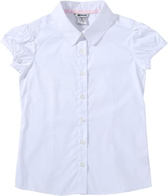 Photo 1 of Bienzoe Big Girl's School Uniforms Oxford Short Puff Sleeve Blouse
