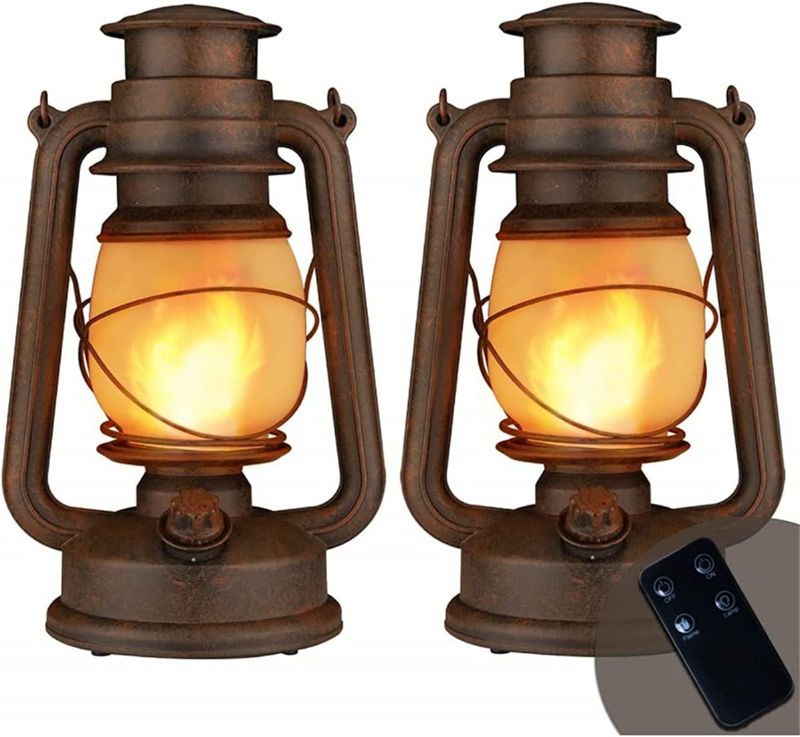 Photo 1 of LED Vintage Lantern Flickering Flame, Outdoor Lanterns for Patio Waterproof, Remote Control, Timer, Hanging Garden Lights, Christmas Decorative Lanterns Battery Powered for Yard, Patio, Terrace, Lawn
