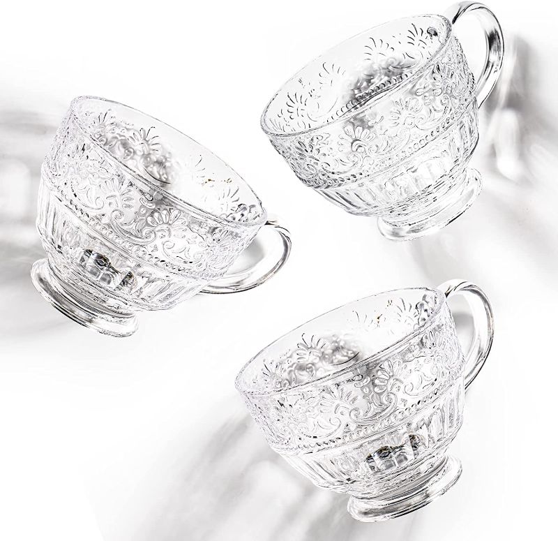 Photo 1 of AVLA 4 Pack Glass Coffee Mugs, 16 OZ Clear Tea Cups with Handle and Spoons, Crystal Drinking Glassware for Latte, Cappuccino, Americano, Juice, Hot Beverage, Water, Dishwasher & Microwave Safe
