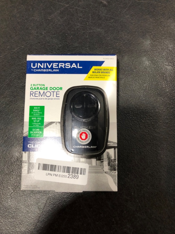 Photo 2 of Chamberlain KLIK5U-BK2 Clicker 2-Button Garage Door Opener Remote with Visor Clip, Black
