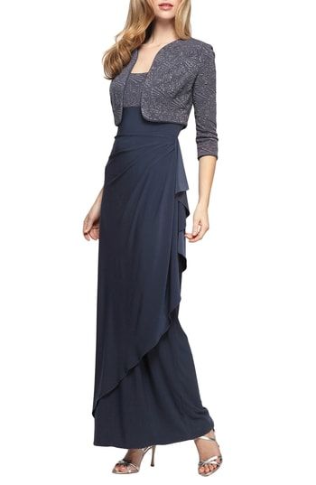 Photo 1 of Alex Evenings Draped Column Gown with Bolero Jacket in Smoke at Nordstrom, Size 12P
