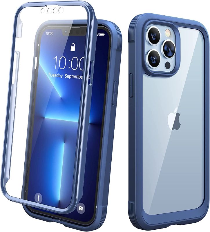 Photo 1 of Diaclara Phone Case Designed for iPhone 13 Pro, Double Sided [360 Full Body] Screen Protector Clear Back Cover, Shockproof Cellphone Bumper Case, Anti-Scratch Protection 6.1’’-Dark Blue 