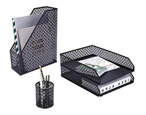 Photo 1 of Annova Mesh Desk Organizer 4 Pieces Office Suppliers Desktop Organizer Set Desk Accessories - Letter / File Tray X 2, Magazine Rack / Upright Document
