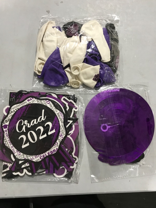 Photo 3 of 41 Pieces 2022 Graduation Party Decorations Congrats Grad Banner Class of 2022 Party Supplies Graduation Party Hanging Swirls Balloons for Grad Party Decoration Supplies (Purple and Black)