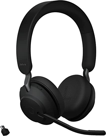Photo 1 of Jabra Evolve2 65 MS Wireless Headphones with Link380c, Stereo, Black – Wireless Bluetooth Headset for Calls and Music, 37 Hours of Battery Life, Passive Noise Cancelling Headphones
