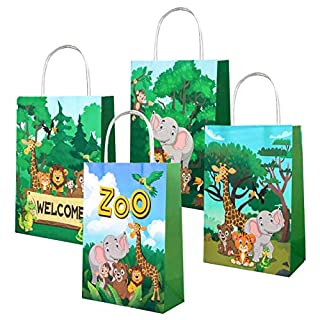 Photo 1 of 12pcs Safari Giftt Bags Jungle Animal Goodie Bags with Handles for Jungle Theme Birthday Party Favor Baby Shower Supplies 