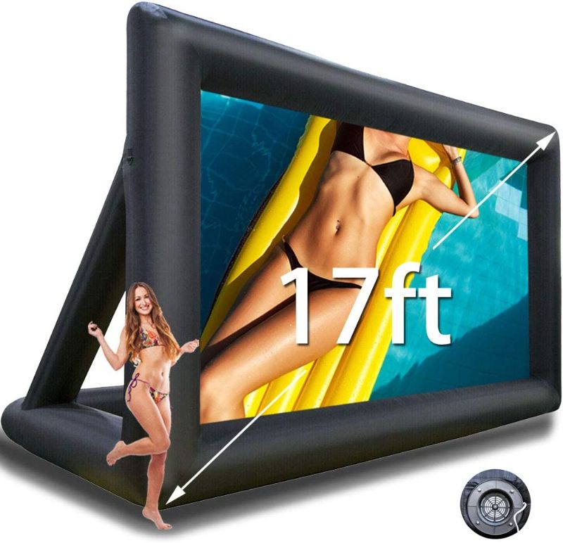 Photo 1 of Yimukaka 17FT Inflatable Movie Screen with Stand for Outside-Support Rear Projection-Stable Outdoor Frame-Outdoor Movie Screen with Built-in Fan
