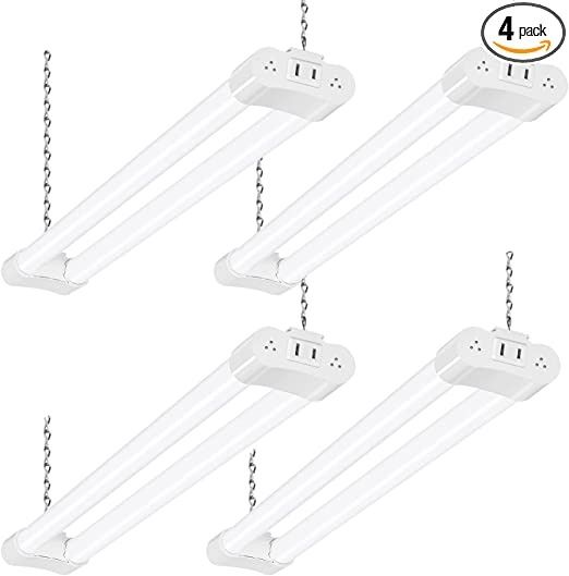 Photo 1 of 4 Pack Linkable LED Shop Light for Garage, 2FT 22W Utility Light Fixture, 2500lm, 5000K Daylight LED Workbench Light with Power Cord, Hanging or Flush Mount, White - ETL
