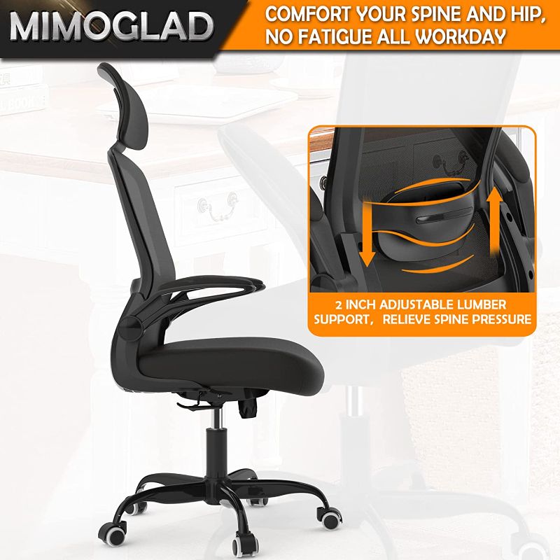 Photo 1 of Office Chair, Ergonomic Desk Chair with Adjustable Lumbar Support& Headrest, High Back Mesh Computer Chair with Thickened Cushion & Flip-up Armrests, Home Desk Chair, Black
