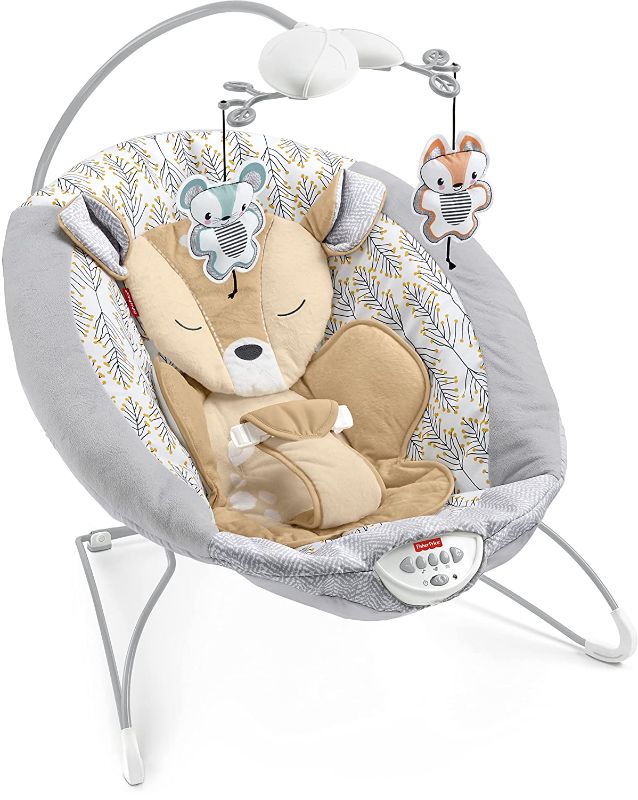 Photo 1 of Fisher-Price Fawn Meadows Deluxe Bouncer, Portable Infant Seat with Music and Soothing Vibrations
