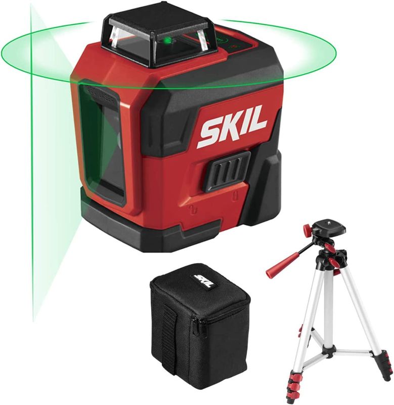 Photo 1 of SKIL 100ft. 360° Green Self-Leveling Cross Line Laser Level with Horizontal and Vertical Lines Rechargeable Lithium Battery with USB Charging Port, Compact Tripod & Carry Bag Included - LL9322G-01
