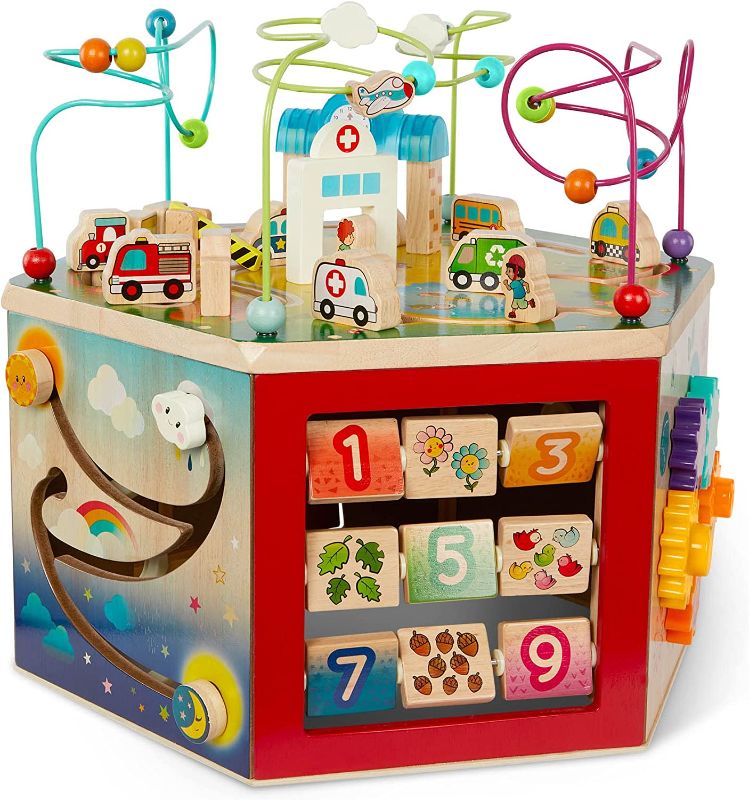 Photo 1 of Battat – Wooden Activity Cube – Toddler Activity Center – Baby Play Cube – Bead Maze – 12 Months + – CurioCity
