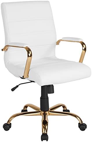 Photo 1 of Yaheetech White Desk Chairs with Wheels/Armrests Modern PU Leather Office Chair Midback Adjustable Home Computer Executive Chair on Wheels 360° Swivel
