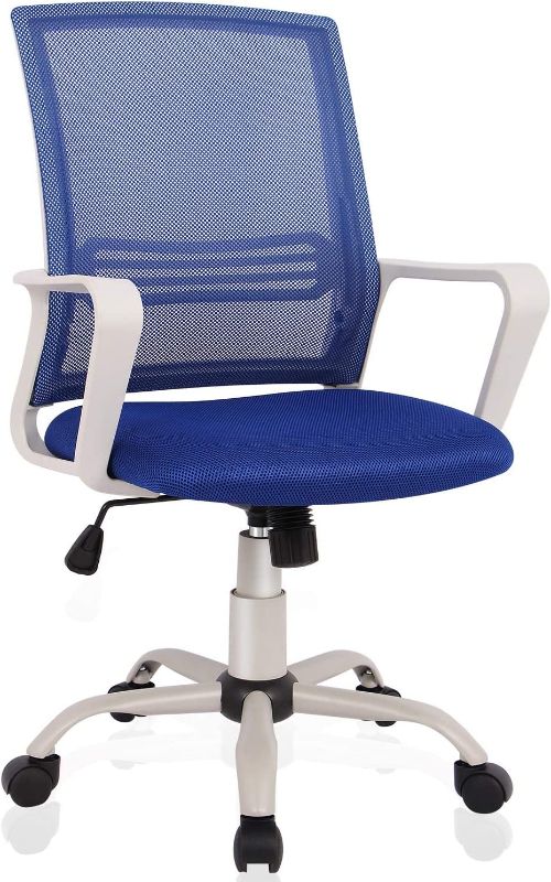 Photo 1 of Office Chair, Ergonomic Office Chair Lumbar Support Home Office Desk Chair Computer Chair Mesh Swivel Chair Task Chair Study Chair Mid Back Office Chair with Wheels and arms, Ocean Blue
