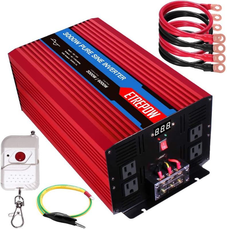 Photo 1 of ETREPOW 3000 Watt/6000 Watt Pure Sine Wave Power Inverter 12V DC to 110V /120V AC Power Converter Wireless Remote Control-Off-Grid Inverter for Outdoor ,Home,Camping, RV,Truck,Car
