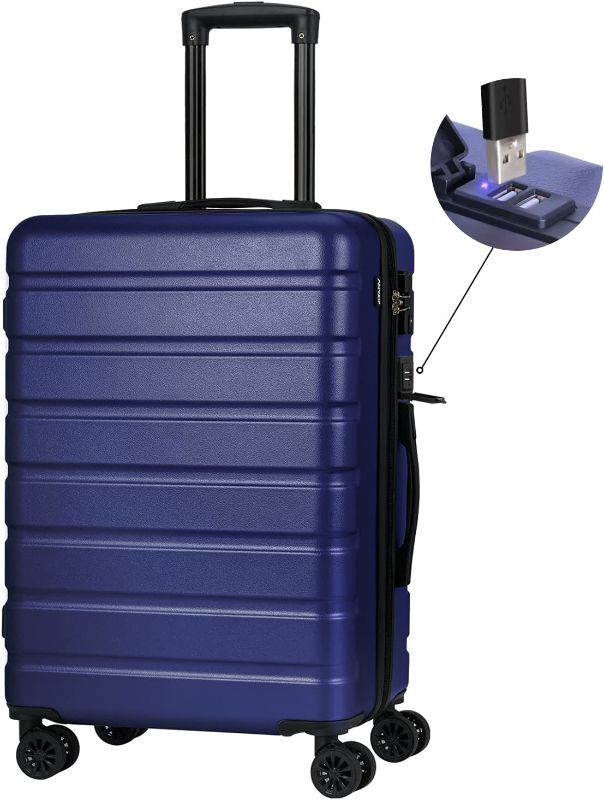 Photo 1 of Carry On Luggage AnyZip 20" Hardside PC ABS Thin Lightweight USB Small Suitcase with Wheels TSA Lock Thin DarkBlue
