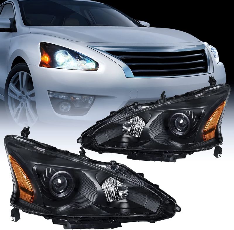 Photo 1 of Nilight Headlight Assembly for 2013 2014 2015 Altima 4 Door Sedan Advance Base Exclusive SL S SV Sense Sedan 4 Door Replacement Headlamp Clear Projector Black Housing Amber Reflector