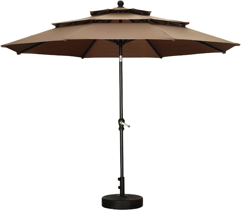 Photo 1 of 10FT 3 TIERS PATIO SOLAR UMBRELLA OUTDOOR SUNBRELLA BEACH WITH 8 RIBS, COFFEE